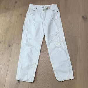 Zara Women's High Rise Distressed White Jeans